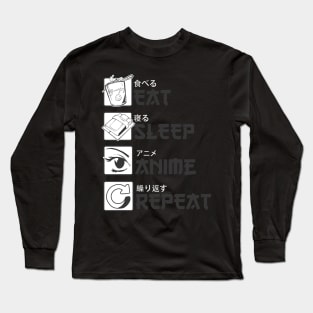 Eat Sleep Anime Repeat Black Long Sleeve T-Shirt